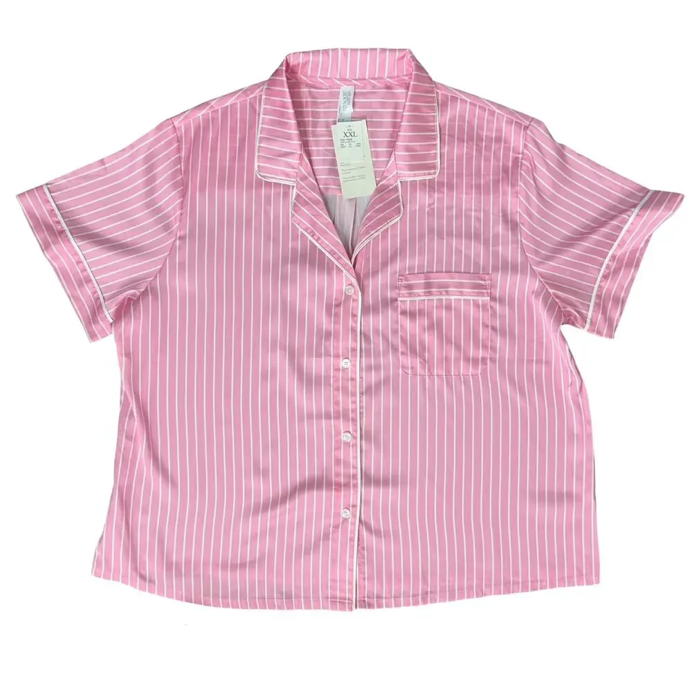 Stars Above Pink White Pinstripe Satin PJ Pajama Shorts Top Set size XXL NEW Tag - Picture 12 of 14